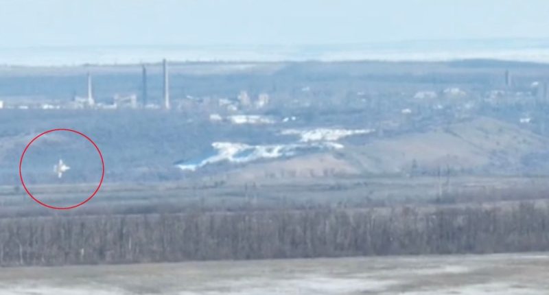 Dramatic moment Su-25 Putin warplane (marked) is shot down by Ukrainians who then unleash FPV military drones on Mi-8 helicopter rescuing pilot