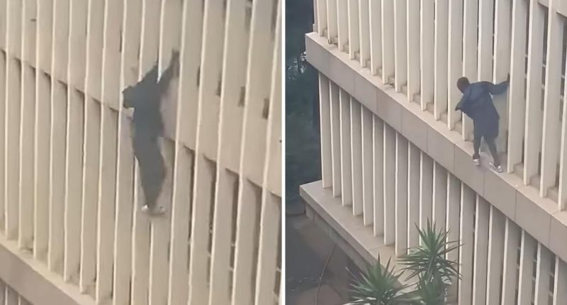 Wild video shows accused burglar climbing out of courthouse