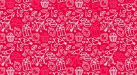 Illustration of a Valentine's Day pattern with hearts, lips, Cupid's bows, and gifts.