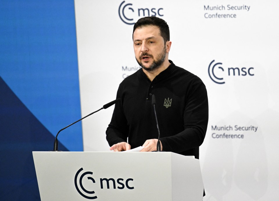 Volodymyr Zelensky speaking at the Munich Security Conference.