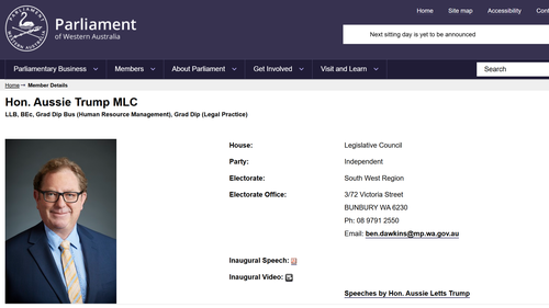 A West Australian MP has legally changed his name to Austin Trump in a move inspired by United States President Donald Trump.