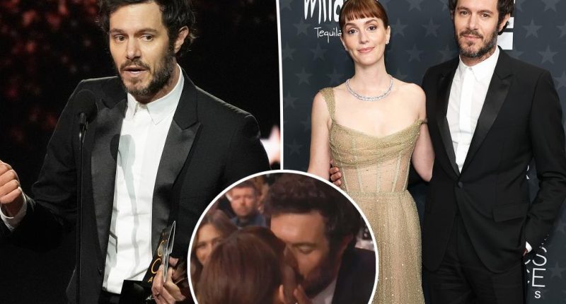 Adam Brody and Leighton Meester celebrate his Critics Choice Awards win with steamy kiss