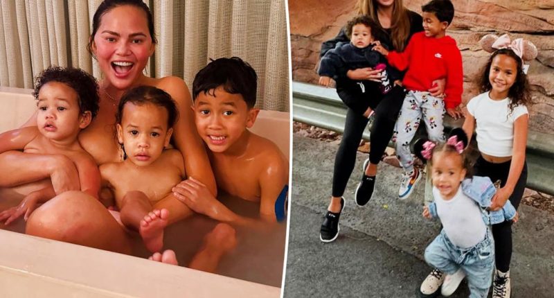 Chrissy Teigen defends taking ‘coconut milk bath’ with 3 of her kids after being mom-shamed