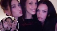 Hailey Bieber, Bella Hadid and Stassie Karanikolaou pucker up for three-way kiss on girls’ night out
