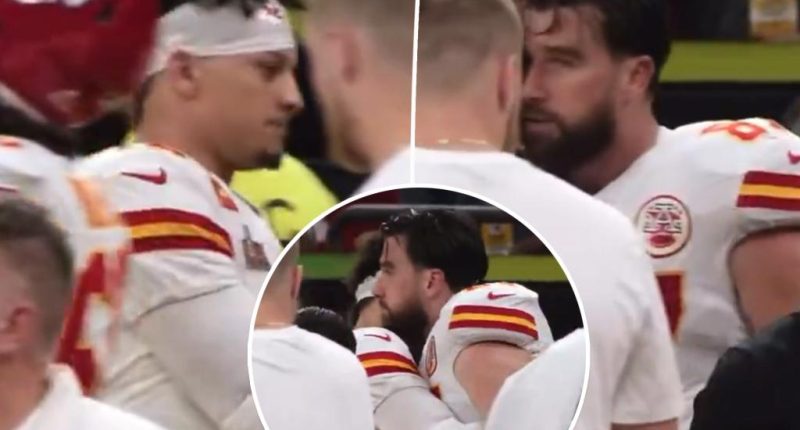 Hear Patrick Mahomes and Travis Kelce’s emotional sideline exchange after brutal Super Bowl 2025 loss