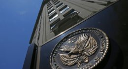 FILE - The seal is seen at the Department of Veterans Affairs building in Washington, June 21, 2013. (AP Photo/Charles Dharapak, File)