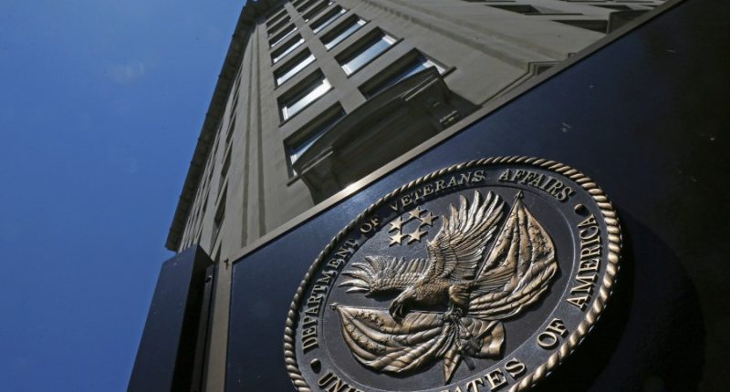 FILE - The seal is seen at the Department of Veterans Affairs building in Washington, June 21, 2013. (AP Photo/Charles Dharapak, File)