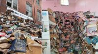 The floods destroyed 30,000 books in the library's collection.