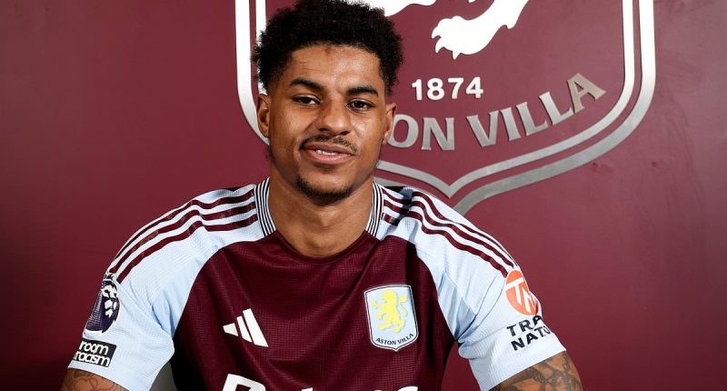 Marcus Rashford's 'rough' appearance sparks concern among fans at Aston Villa unveiling, as they fear he looks 'unhealthy' after Man United exile