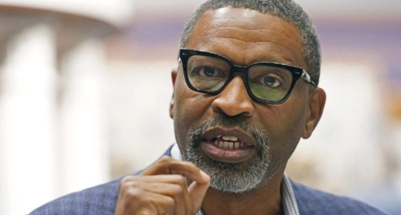 NAACP nationa.l president Derrick Johnson during a town hall meeting in Jackson, Miss., on Monday, Oct. 24, 2022. (AP Photo/Rogelio V. Solis)