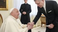Pope Francis meets with Czech Republic's Prime Minister Robert Fico, right, at The Vatican Friday, Feb. 14, 2025. (Vatican Media via AP, HO)