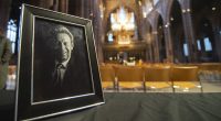 Sir Alex Ferguson and Gary Neville join past and present Man United stars to pay respects at funeral of Denis Law - as fans gather at Manchester Cathedral to mourn club legend