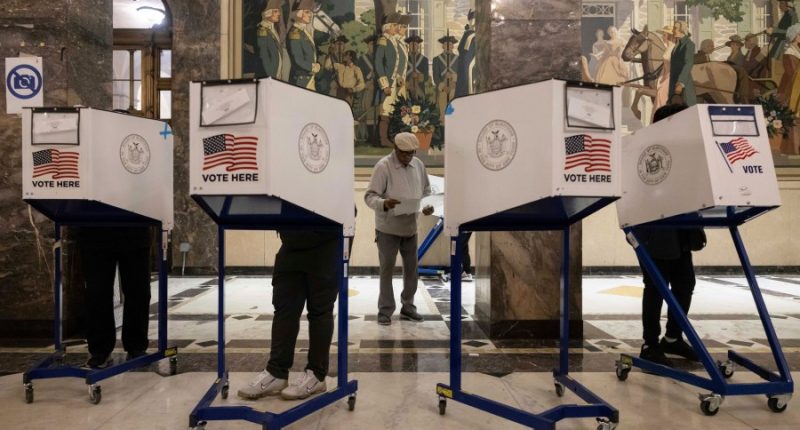 Voters cast their ballots at the Bronx County Supreme Court in New York on Election Day, Tuesday, Nov. 5, 2024. (AP Photo/Yuki Iwamura)