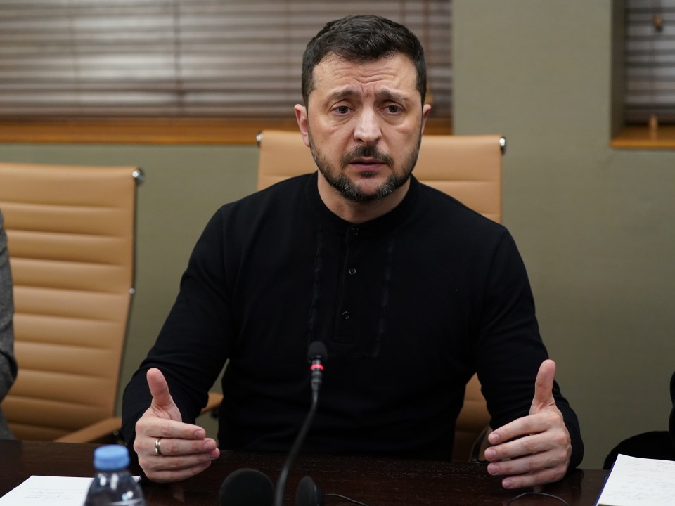 President Zelensky at a round table meeting.