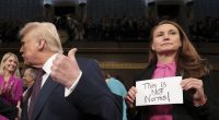 'This is not normal': Who held up the protest sign before Trump's speech?