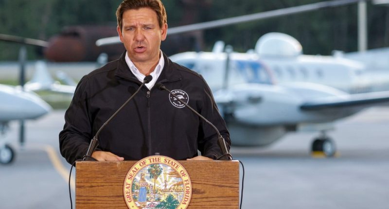 Florida Governor Ron DeSantis speaking at a press conference.