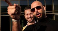 Andrew Tate and his brother Tristan outside a tribunal.