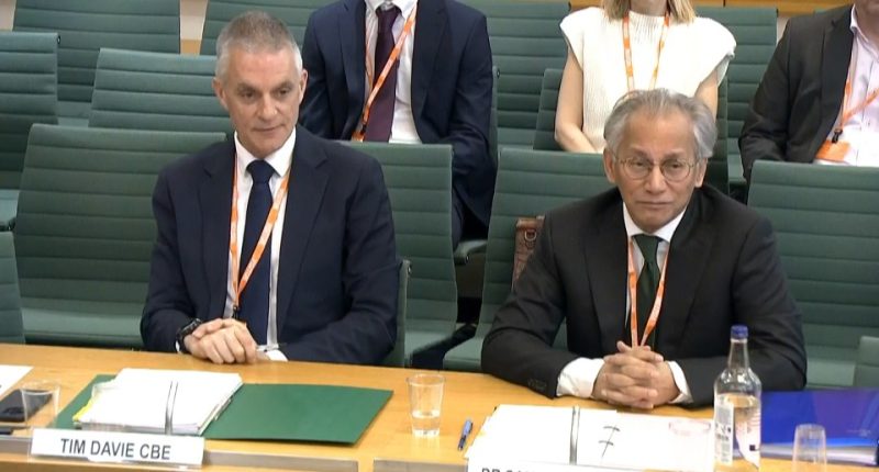 Tim Davie and Samir Shah answering questions at the House of Commons.