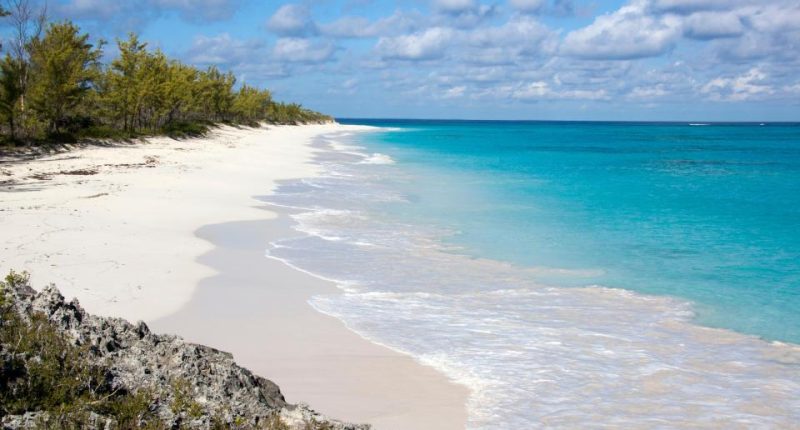 Empty beach on Half Moon Cay island.