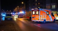 Emergency vehicles at night.