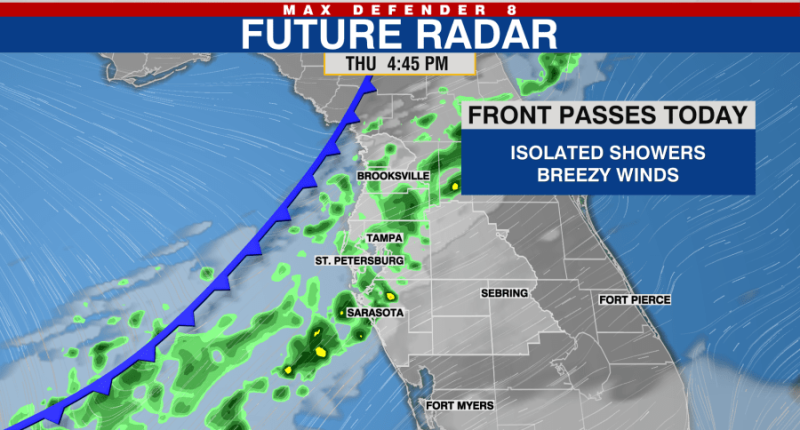 Cold front passes w/ showers on the first day of Spring
