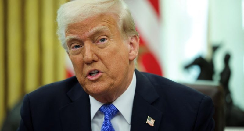 Close-up of Donald Trump speaking in the Oval Office.