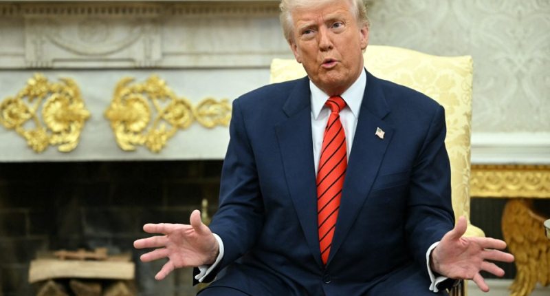 President Donald Trump speaking to the press.