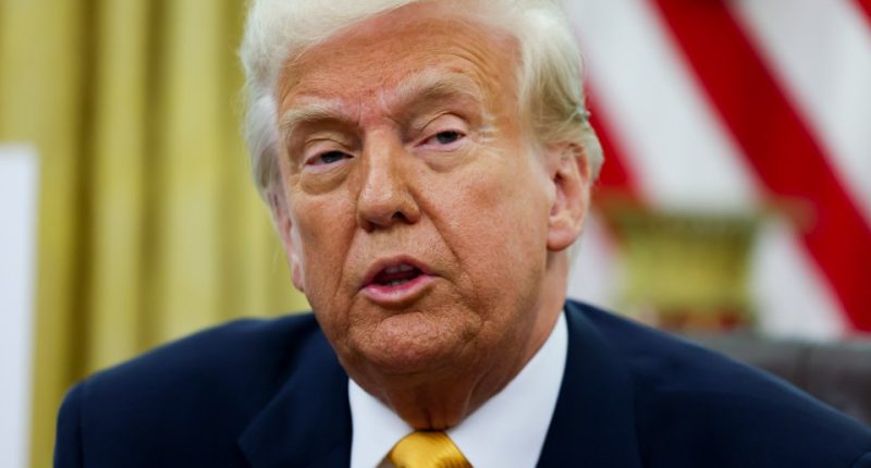 President Donald Trump speaking in the Oval Office.