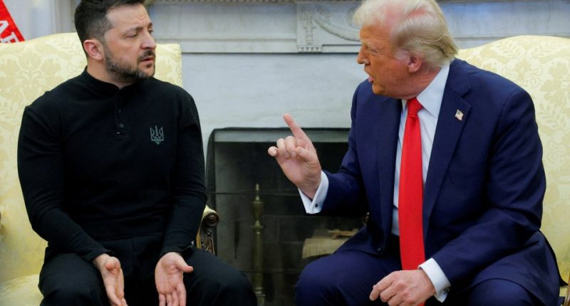 Donald Trump and Volodymyr Zelenskyy meeting at the White House.