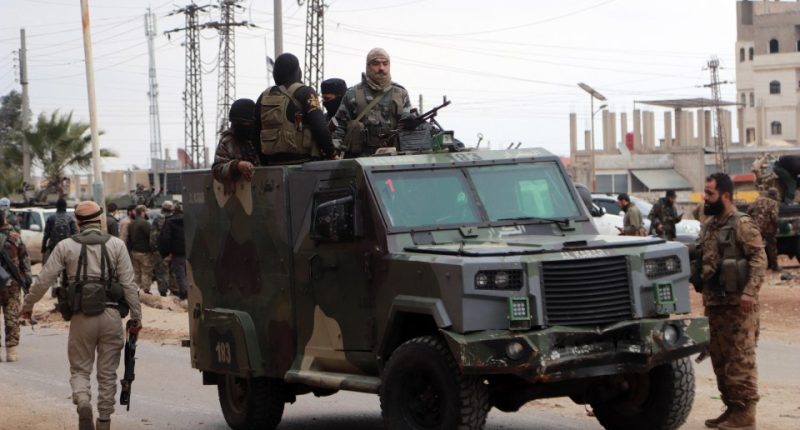 Syrian security forces in Sanamayn, Daraa.