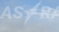 Astra logo in sky contrail.