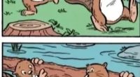 Illustration of two beavers carrying a log; a spot-the-difference puzzle.