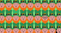 Illustration of leprechauns; find seven differences.