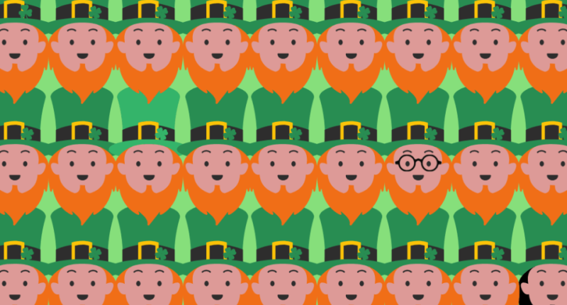 Illustration of leprechauns; find seven differences.