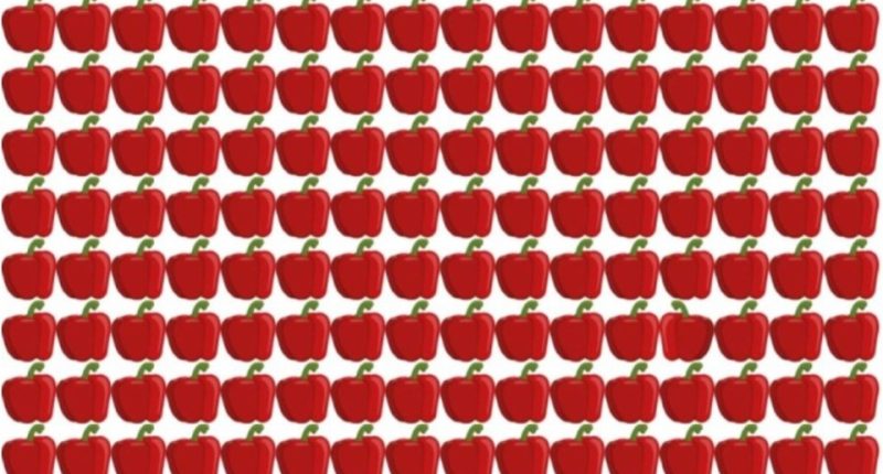 Illustration of a grid of red bell peppers with one different pepper.