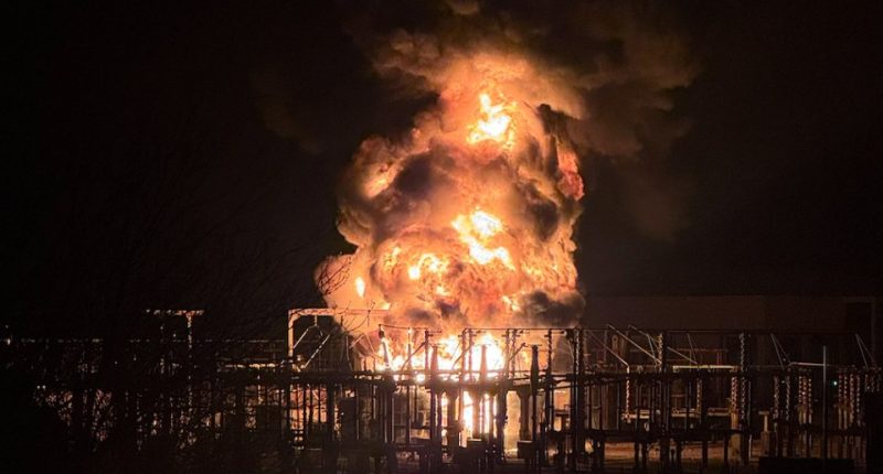 Large fire at an electrical substation.