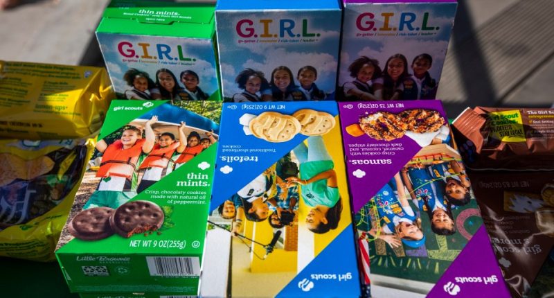 Girl Scout cookie boxes.