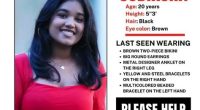 Missing person poster for Sudiksha Konanki.