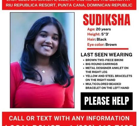 Missing person poster for Sudiksha Konanki.