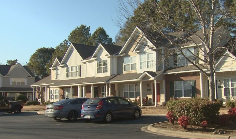 Townhouses in a residential neighborhood.