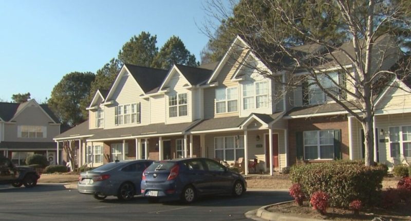 Townhouses in a residential neighborhood.