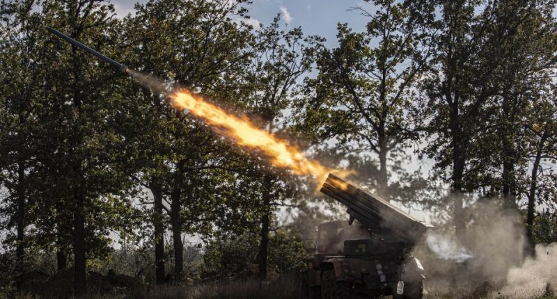 Grad rocket launching during a Ukrainian counterattack.