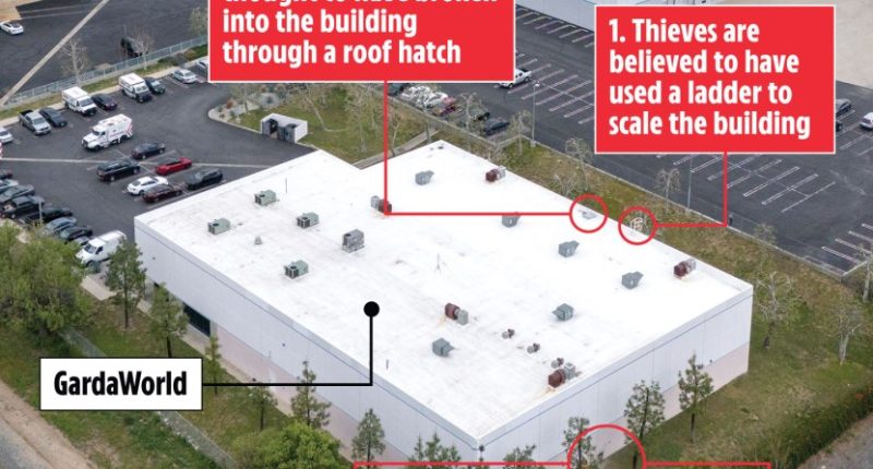 Illustration of GardaWorld building heist, showing suspected entry and escape routes.