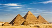 Three pyramids at Giza, Egypt.