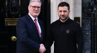 Keir Starmer hugs Volodymyr Zelensky at Downing Street