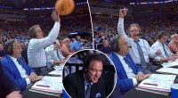 Kevin Harlan stays on call as he deflects ball in March Madness