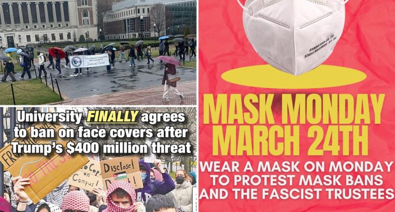 Masked Columbia protesters march on campus, defying days-old ban to comply with Trump order