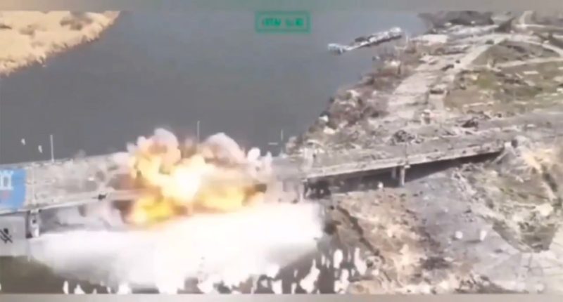 Ukraine's air forces destroy a key bridge over the Konka River in Russia-occupied Oleshky, Kherson region, in an airstrike.