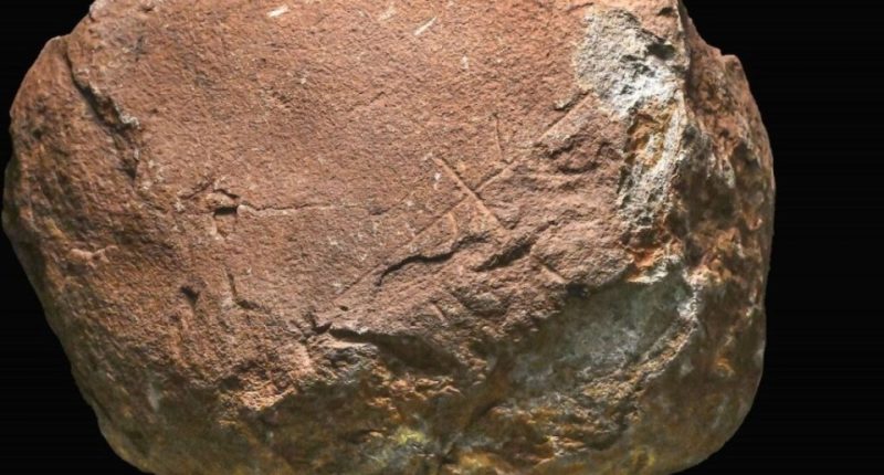 Stone with possible 200,000-year-old carvings.