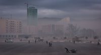 Foggy view of a public square in Rason, North Korea.